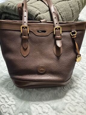 Dooney & Bourke Chocolate Brown Pebbled Leather Tote/ Bucket Bag